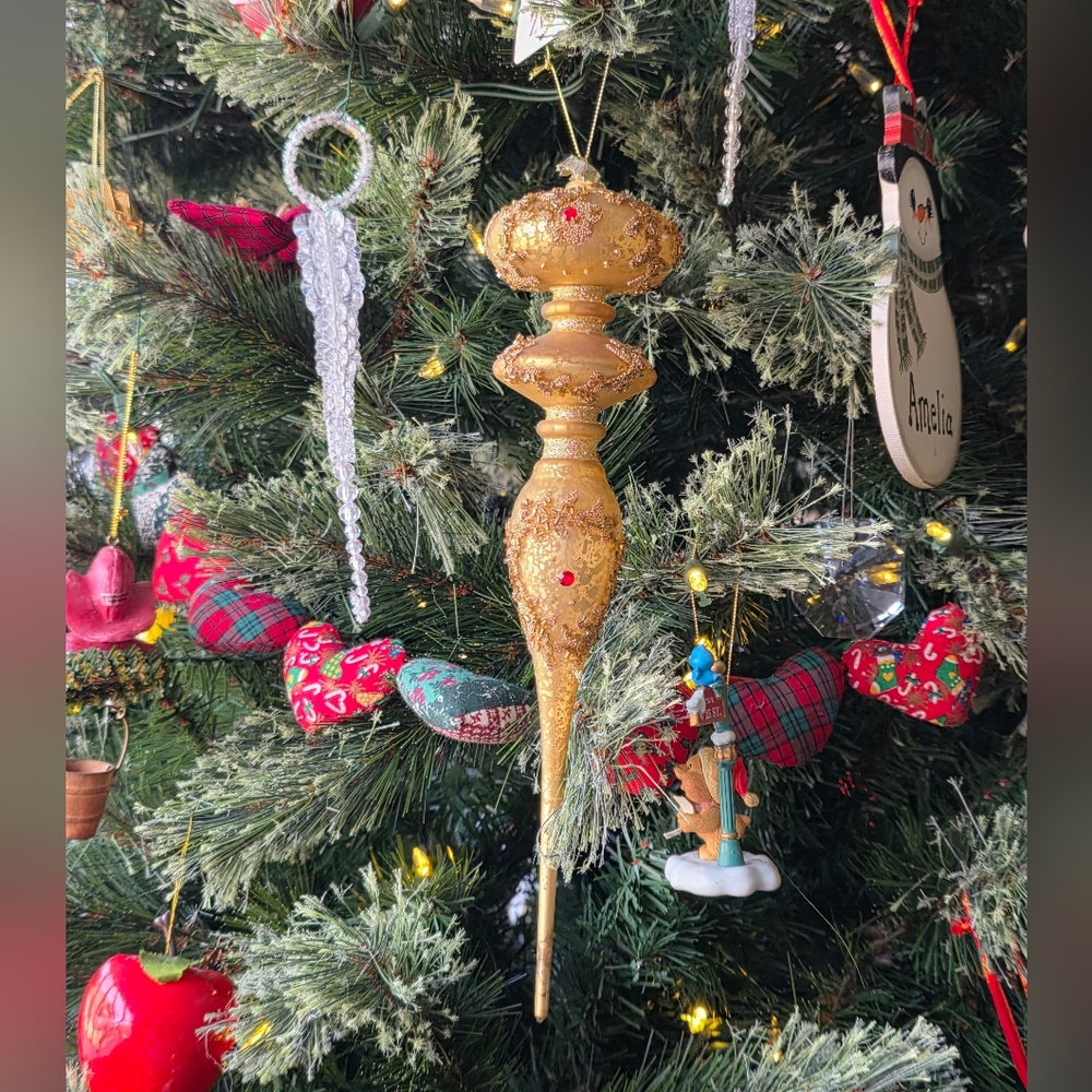 NEW RAZ IMPORTS 12" X 9" Gold MERCURY GLASS Beaded Finial ORNAMENT